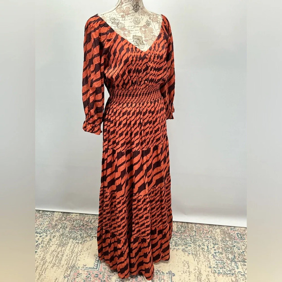 DU PARADIS Maroon and rust striped deep V maxi dress size L - Picture 7 of 16